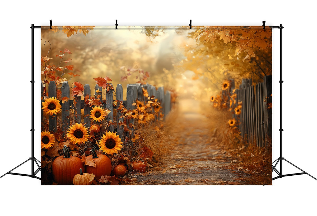 Autumn Photo Backdrop Sunflower Fence Harvest Backdrop UK CSH57-183