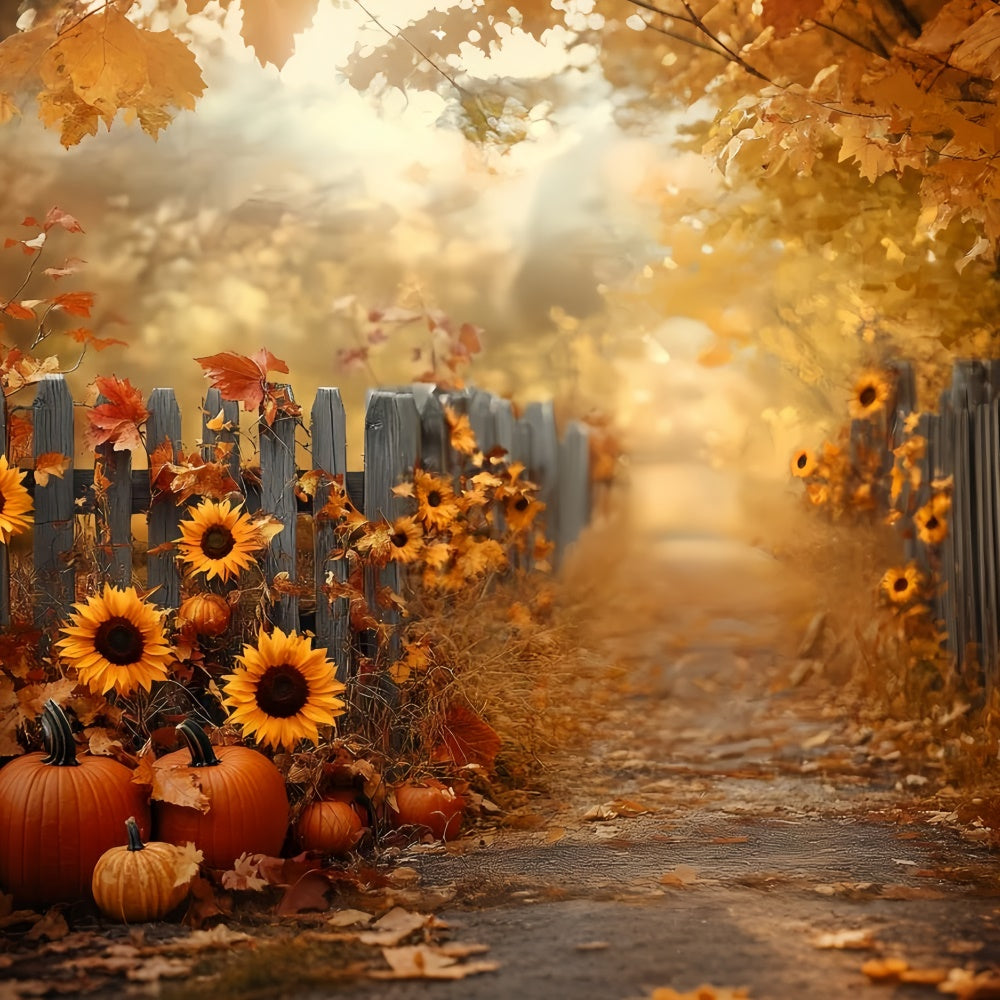Autumn Photo Backdrop Sunflower Fence Harvest Backdrop UK CSH57-183