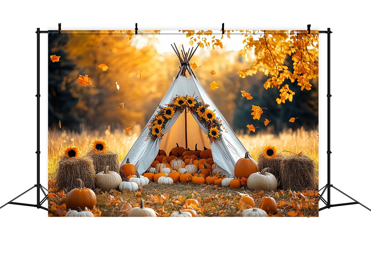 Fall Photo Backdrop Cozy Harvest Teepee Scene Backdrop UK CSH57-184
