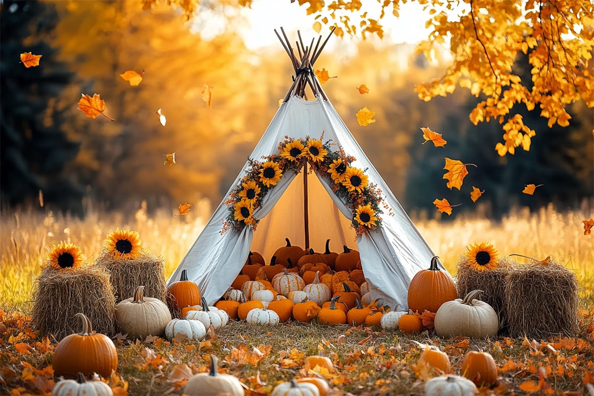 Fall Photo Backdrop Cozy Harvest Teepee Scene Backdrop UK CSH57-184