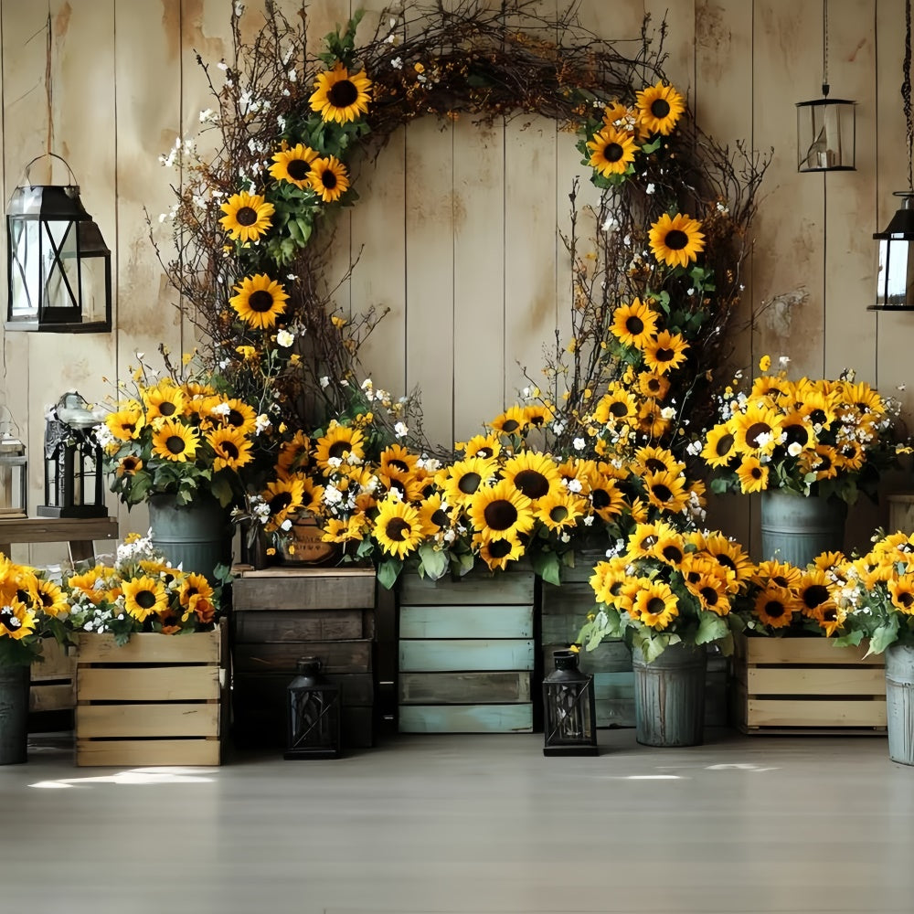 Fall Backdrops Wooden Wall Sunflower Wreath Backdrop UK CSH57-186