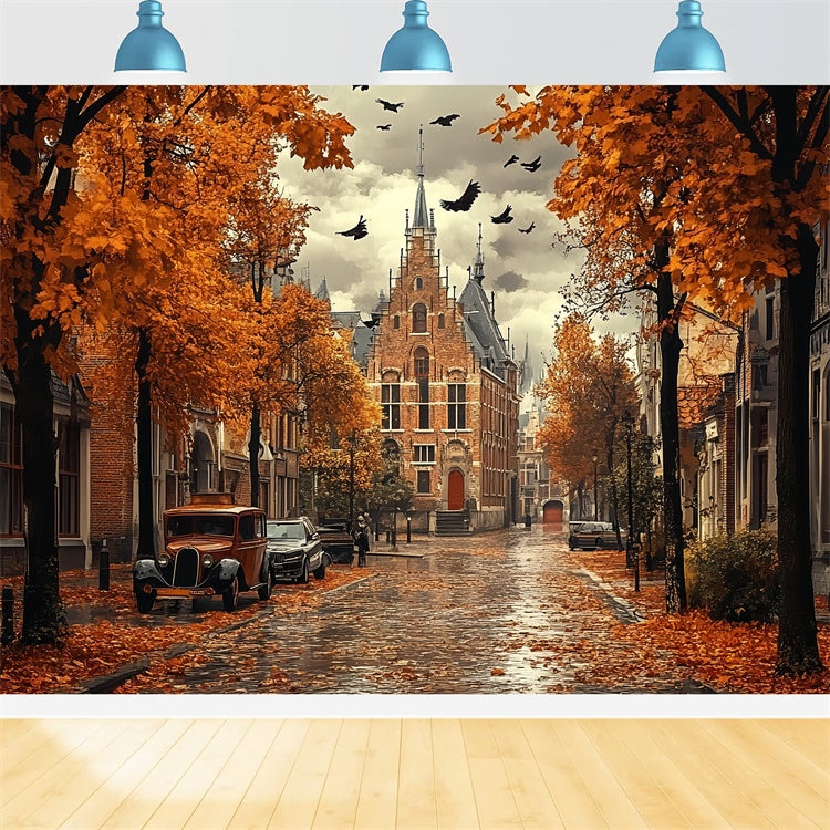 Autumn Leaves Backdrop Rainy Gothic Autumn Road Backdrop UK CSH57-189
