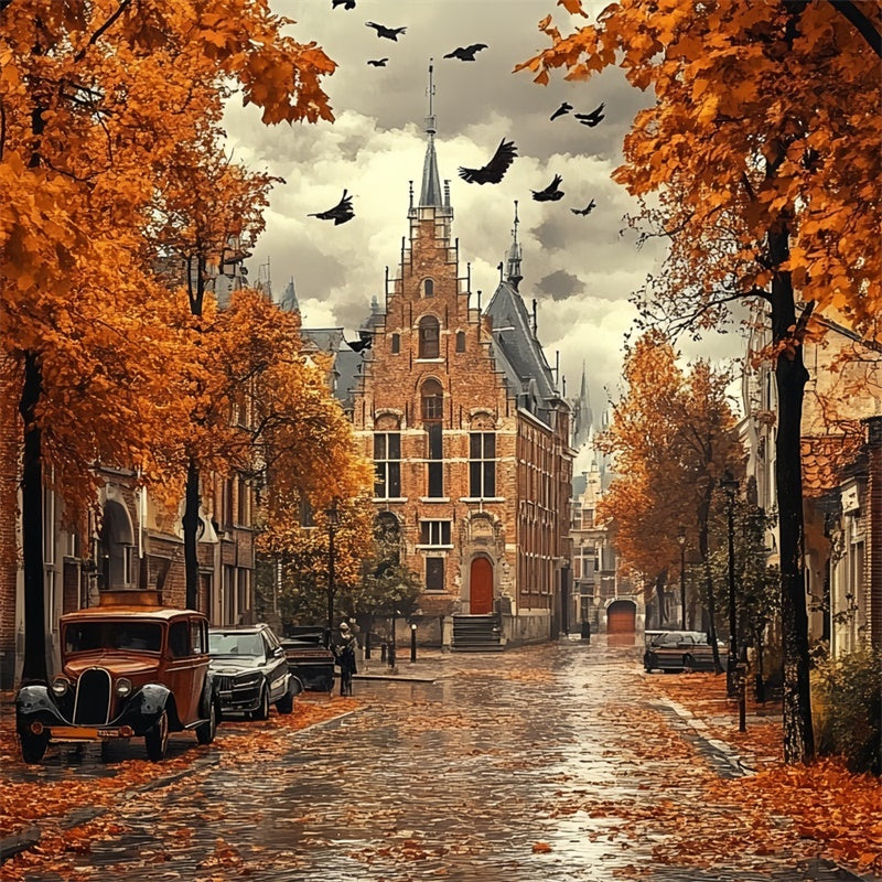 Autumn Leaves Backdrop Rainy Gothic Autumn Road Backdrop UK CSH57-189