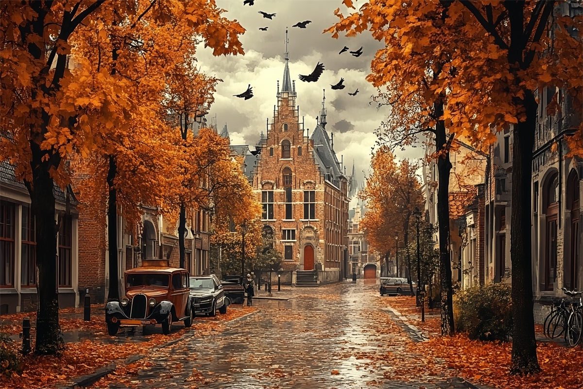 Autumn Leaves Backdrop Rainy Gothic Autumn Road Backdrop UK CSH57-189
