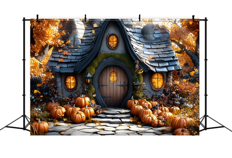 Autumn Photo Backdrop Whimsical Pumpkin House Backdrop UK CSH57-192