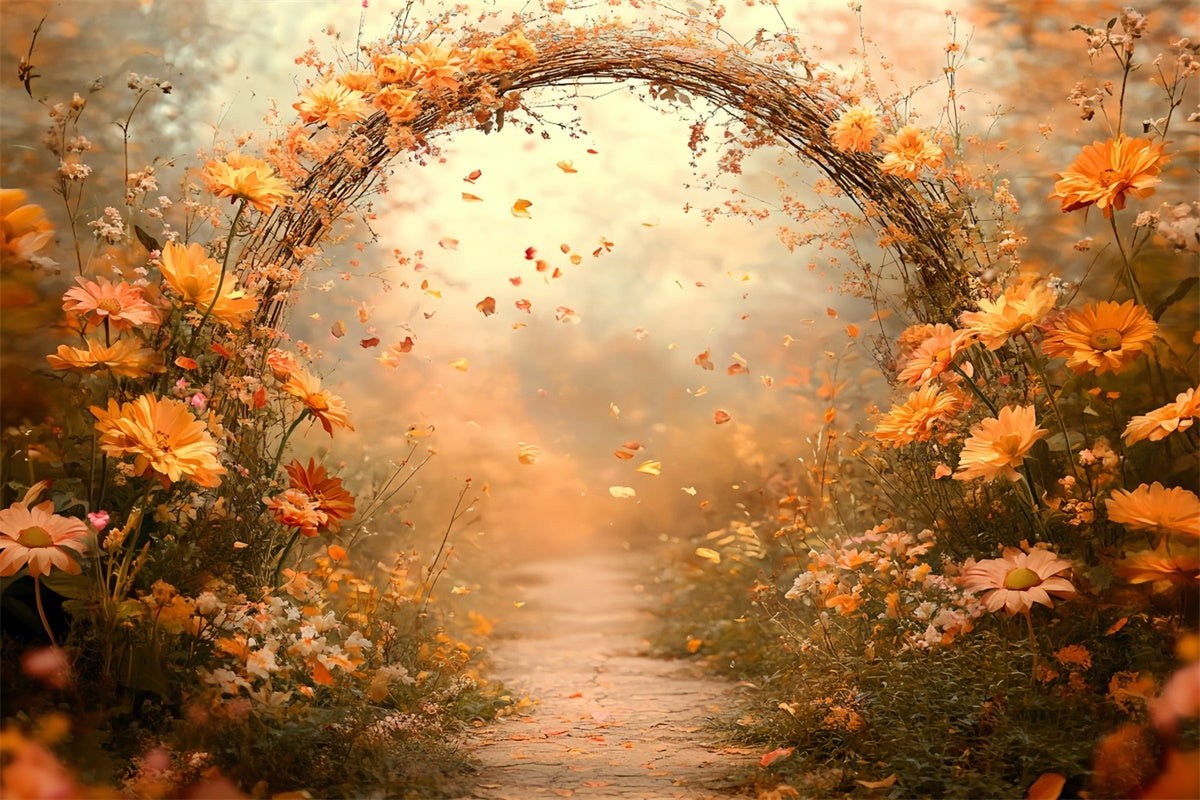 Fall Photo Backdrop Golden Petal Arch Path Backdrop UK CSH57-195