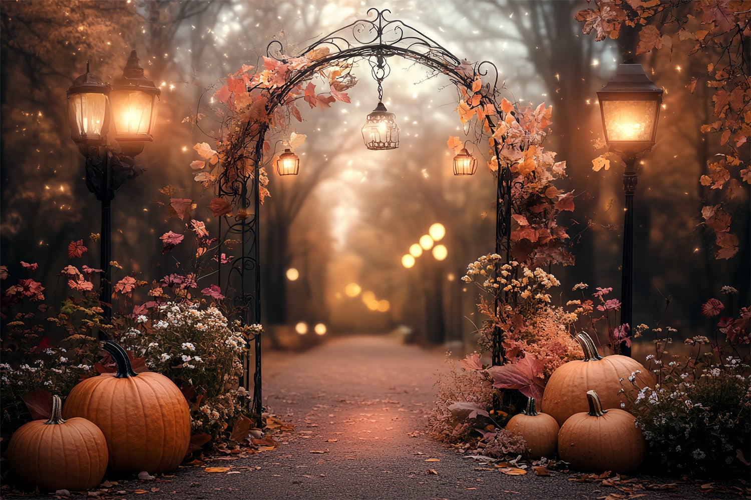 Fall Forest Backdrop Pumpkin Lantern Garden Arch Backdrop UK CSH57-197