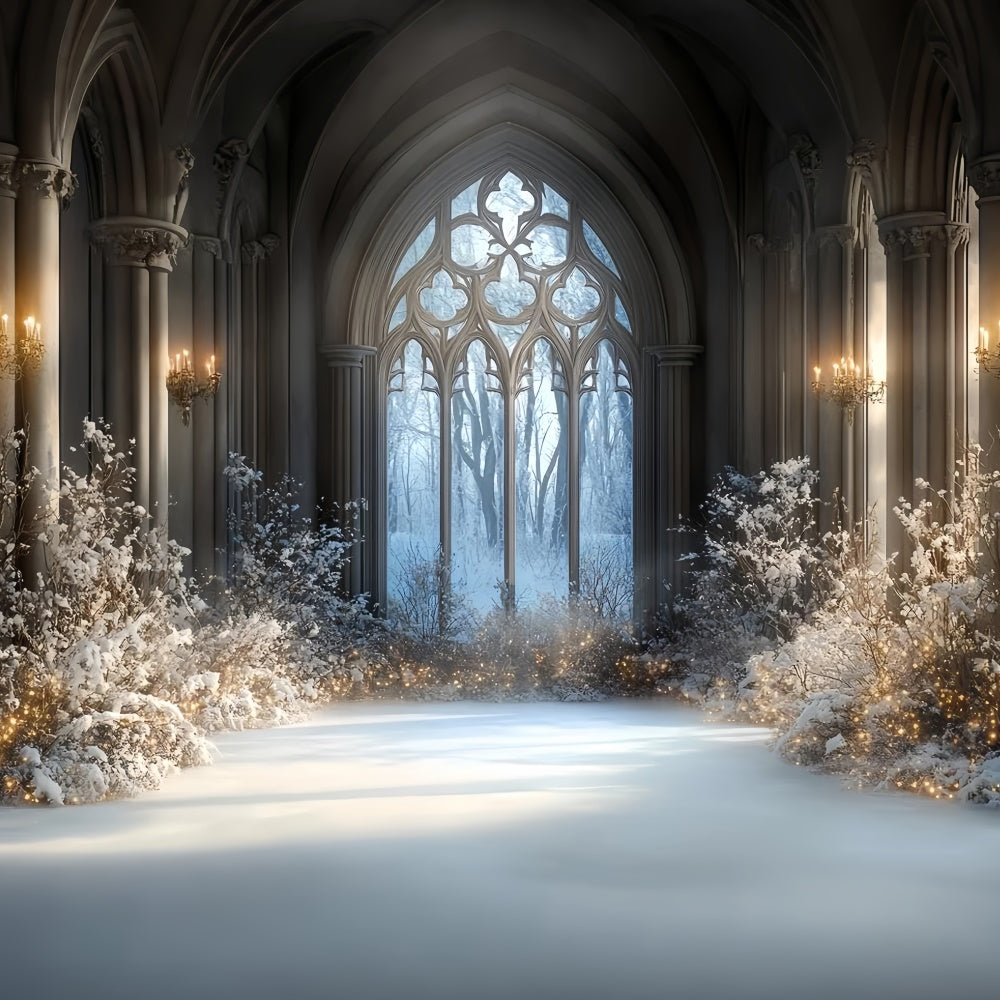 Winter Backdrop Photography Snowlit Gothic Hall Backdrop UK CSH57-206