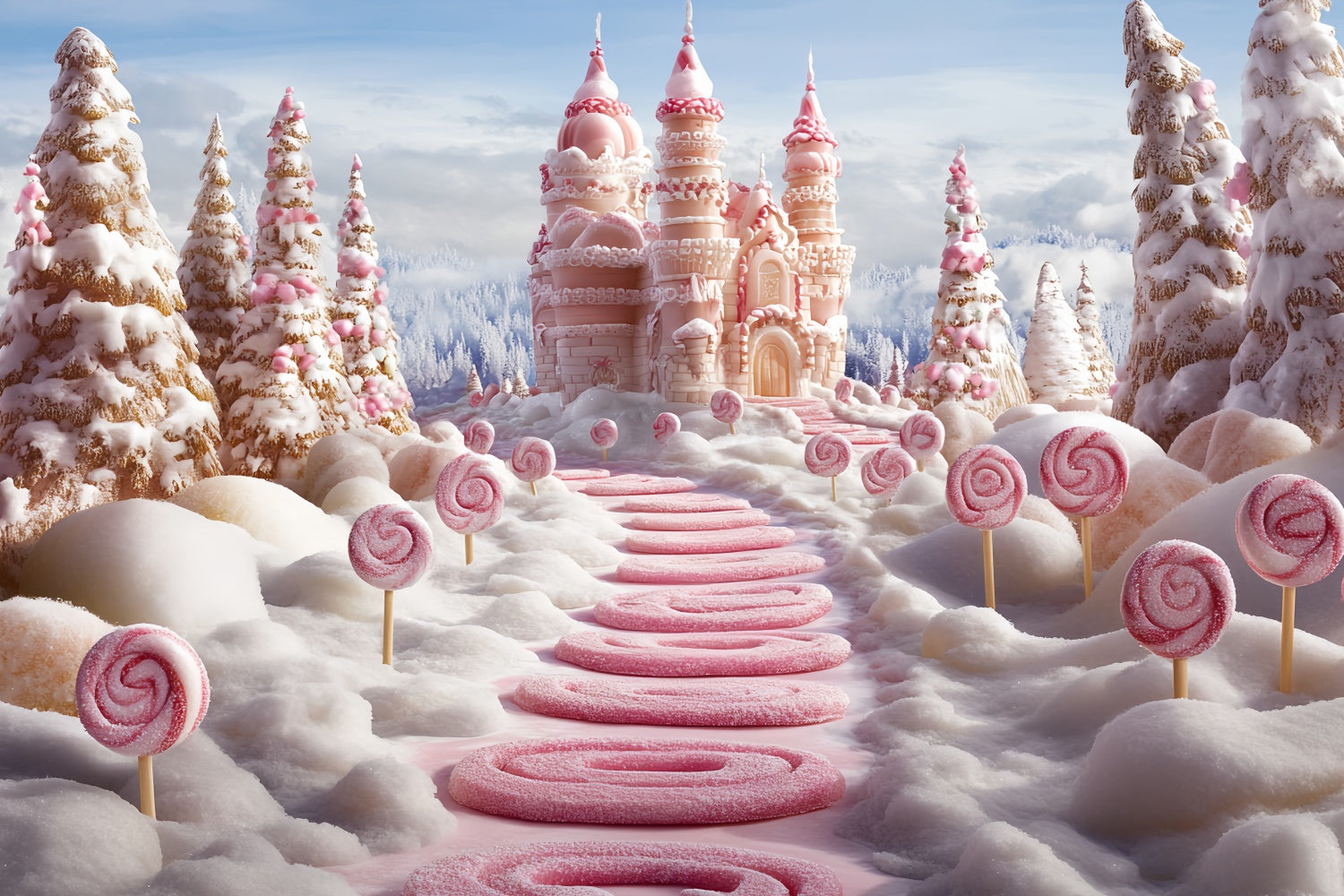 Winter Backdrop Candy Cane Winter Castle Backdrop UK CSH57-208