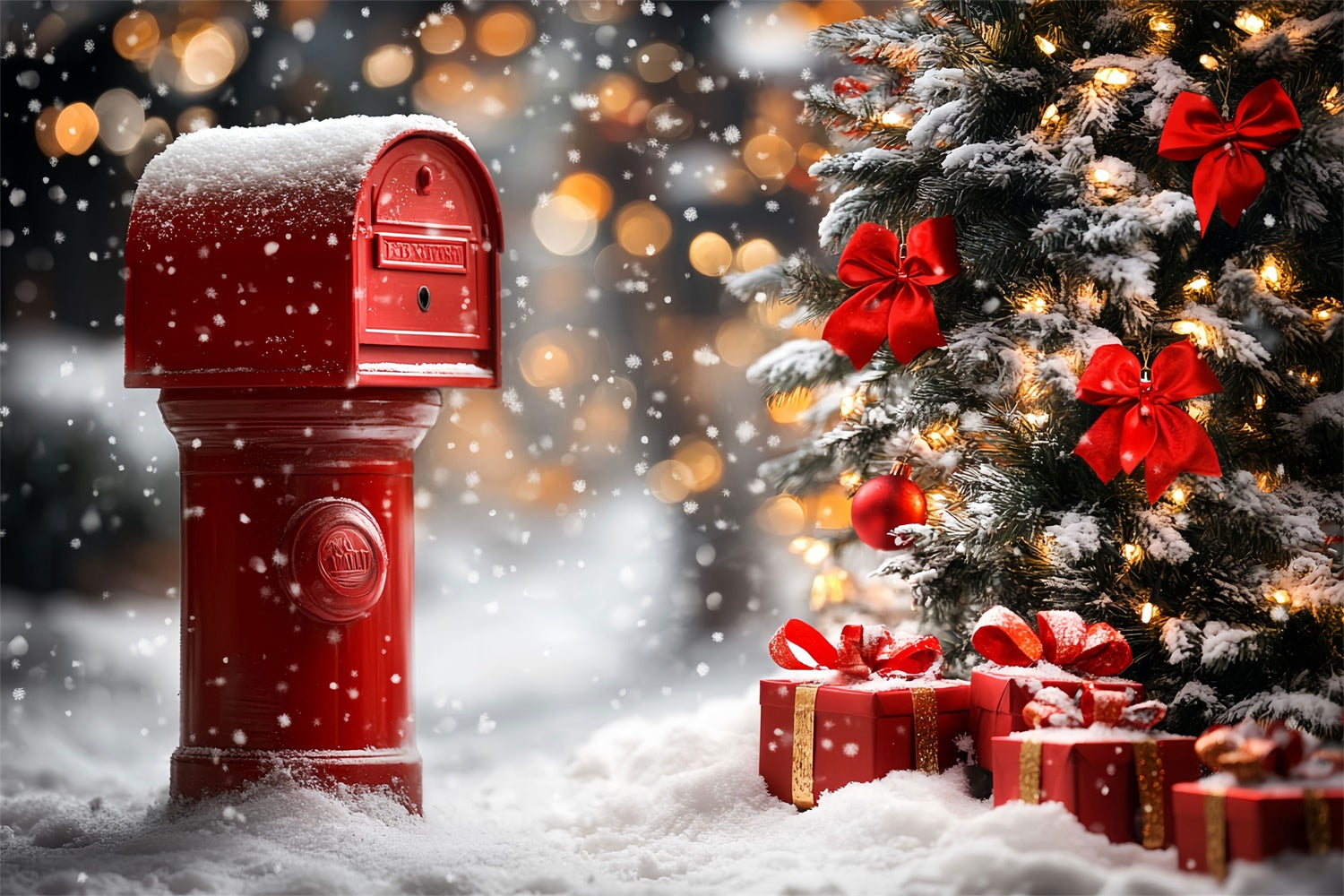 Winter Backdrop Red Mailbox Gift Christmas Backdrop UK CSH57-218