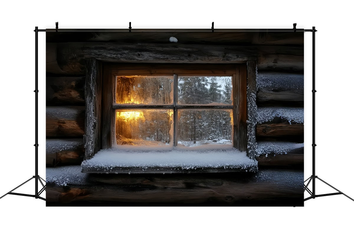 Winter Backdrop Photography Frosted Cabin Glow Backdrop UK CSH57-229
