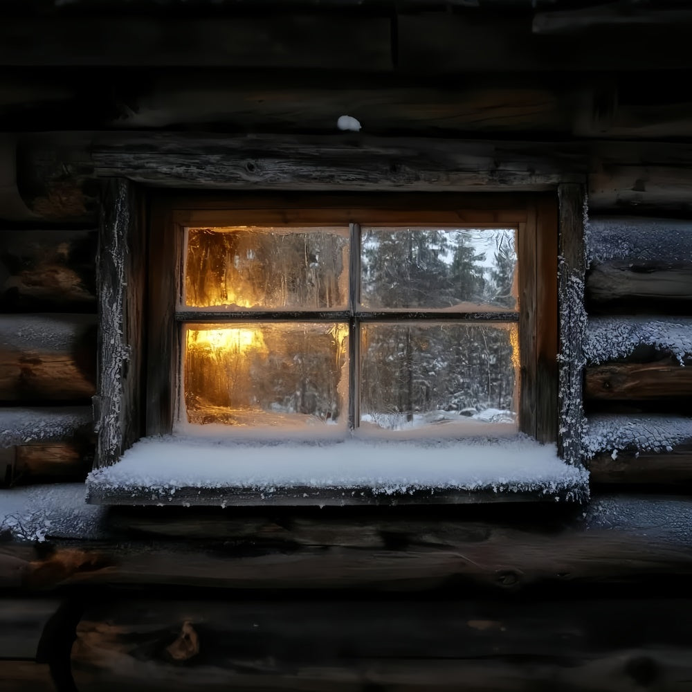 Winter Backdrop Photography Frosted Cabin Glow Backdrop UK CSH57-229