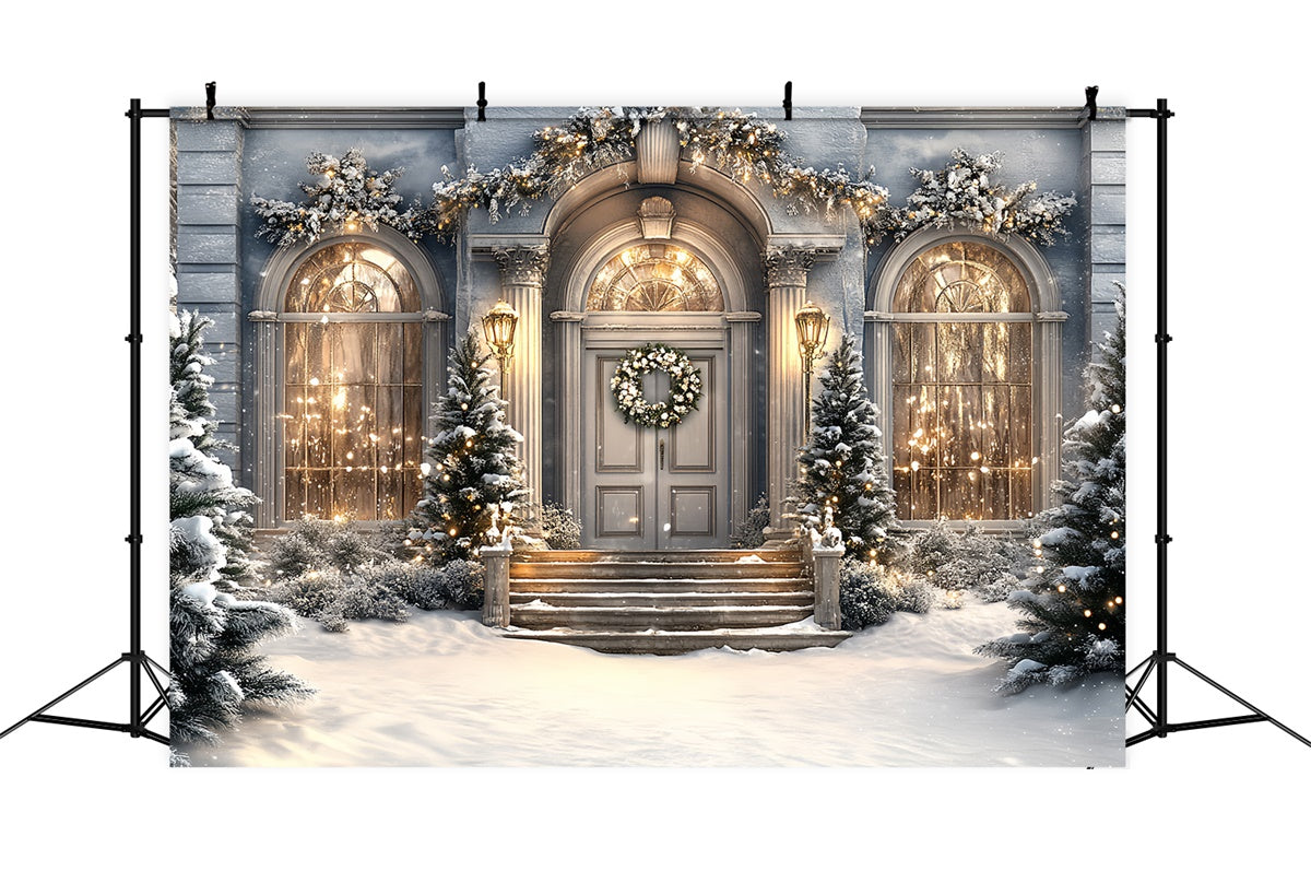 Winter Snow Backdrop Holiday Manor Porch Backdrop UK CSH57-234