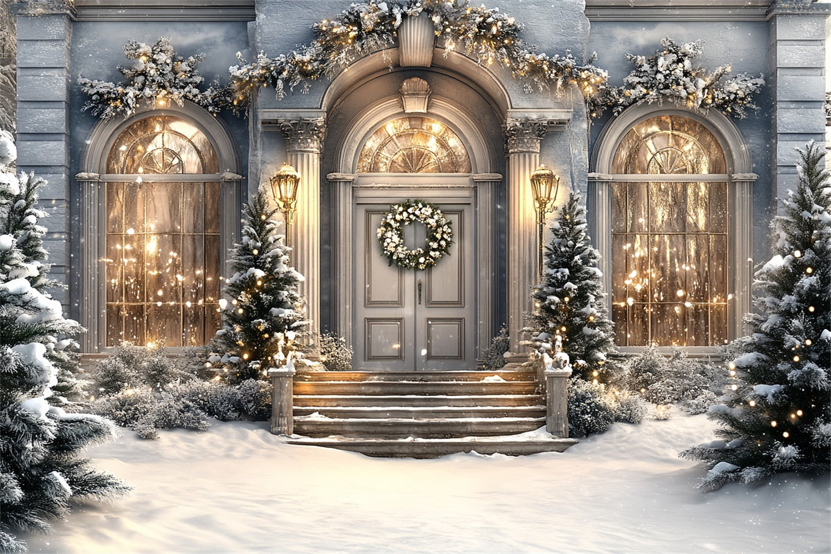 Winter Snow Backdrop Holiday Manor Porch Backdrop UK CSH57-234