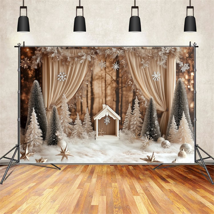 Winter Photo Backdrop Rustic Pines Drapes Backdrop UK CSH57-236