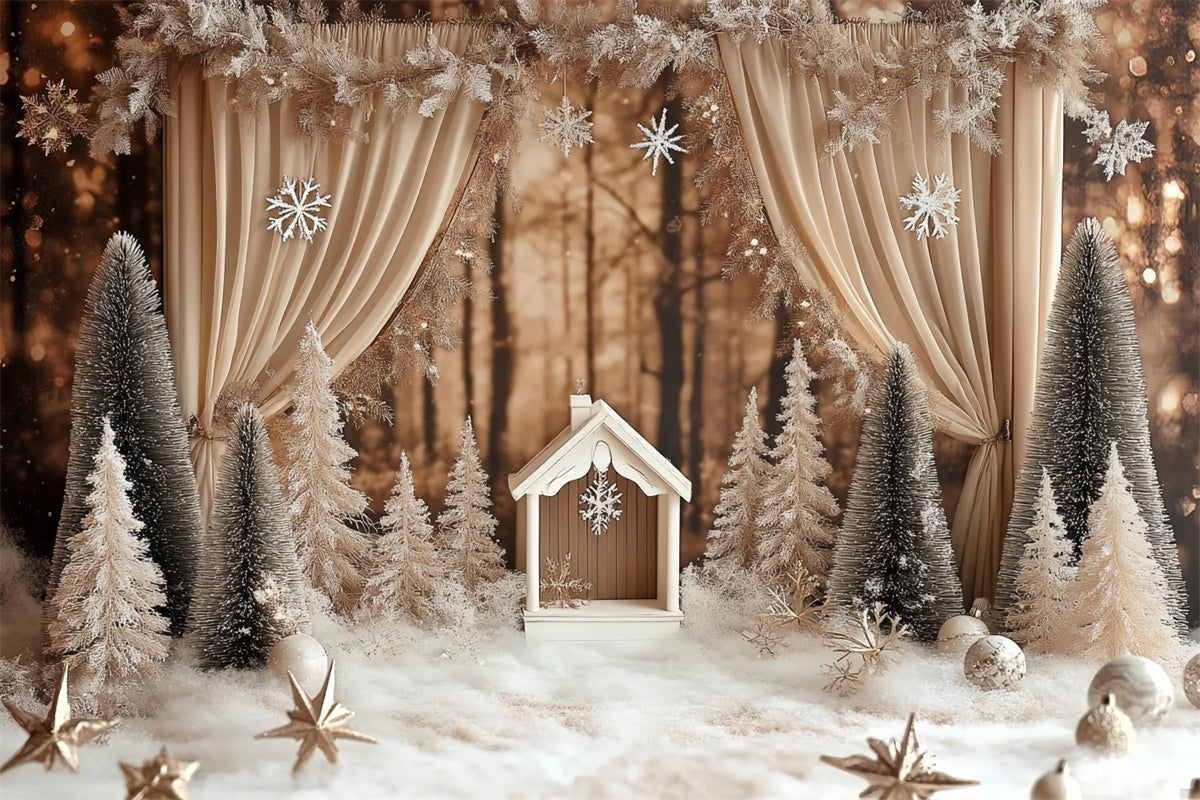 Winter Photo Backdrop Rustic Pines Drapes Backdrop UK CSH57-236