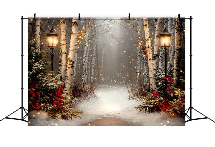 Winter Scene Backdrop Holiday Twilight Birch Backdrop UK CSH57-237