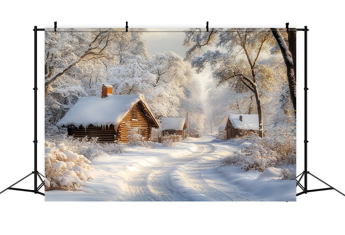 Winter Snow Backdrop Snowy Log Cabin Trail Backdrop UK CSH57-238