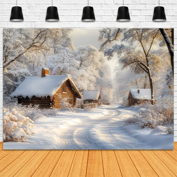 Winter Snow Backdrop Snowy Log Cabin Trail Backdrop UK CSH57-238
