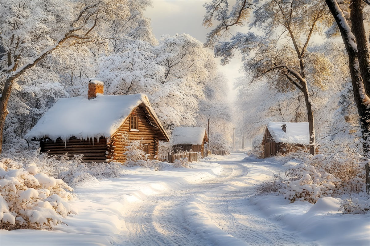 Winter Snow Backdrop Snowy Log Cabin Trail Backdrop UK CSH57-238