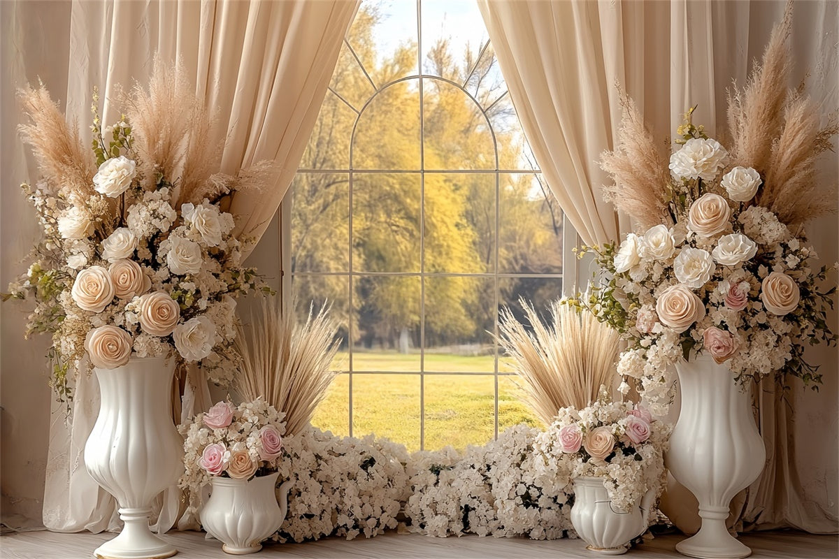 Boho Photo Backdrop Cream Rose Window Garden Backdrop UK CSH57-294