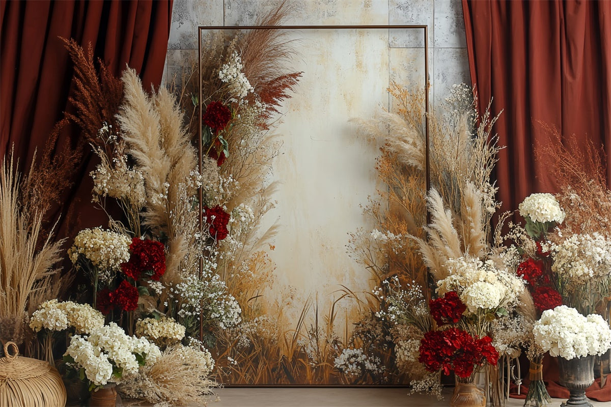 Boho Backdrop Rustic Red Curtain Floral Backdrop UK CSH57-298
