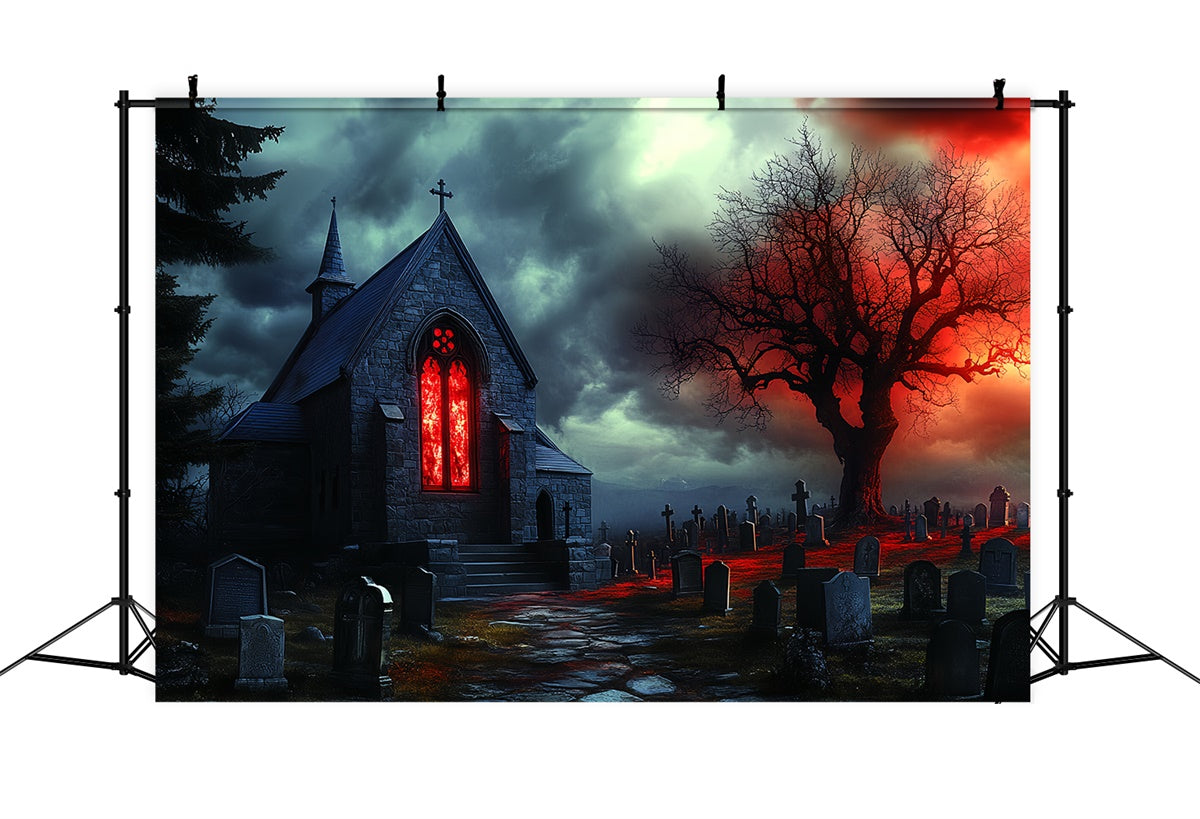 Halloween Graveyard Backdrop Cursed Chapel Tombs Backdrop UK CSH57-62