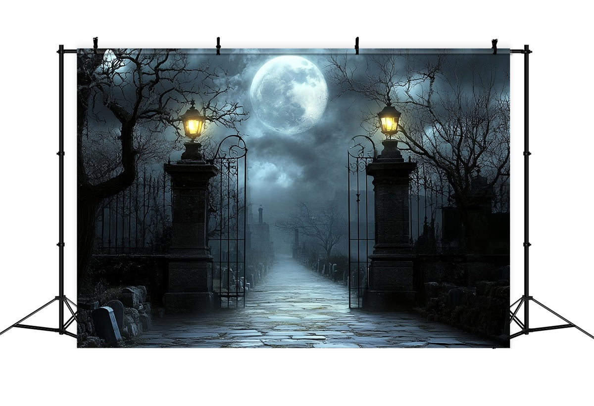Halloween Photo Backdrop Moonlit Cemetery Gate Backdrop UK CSH57-63