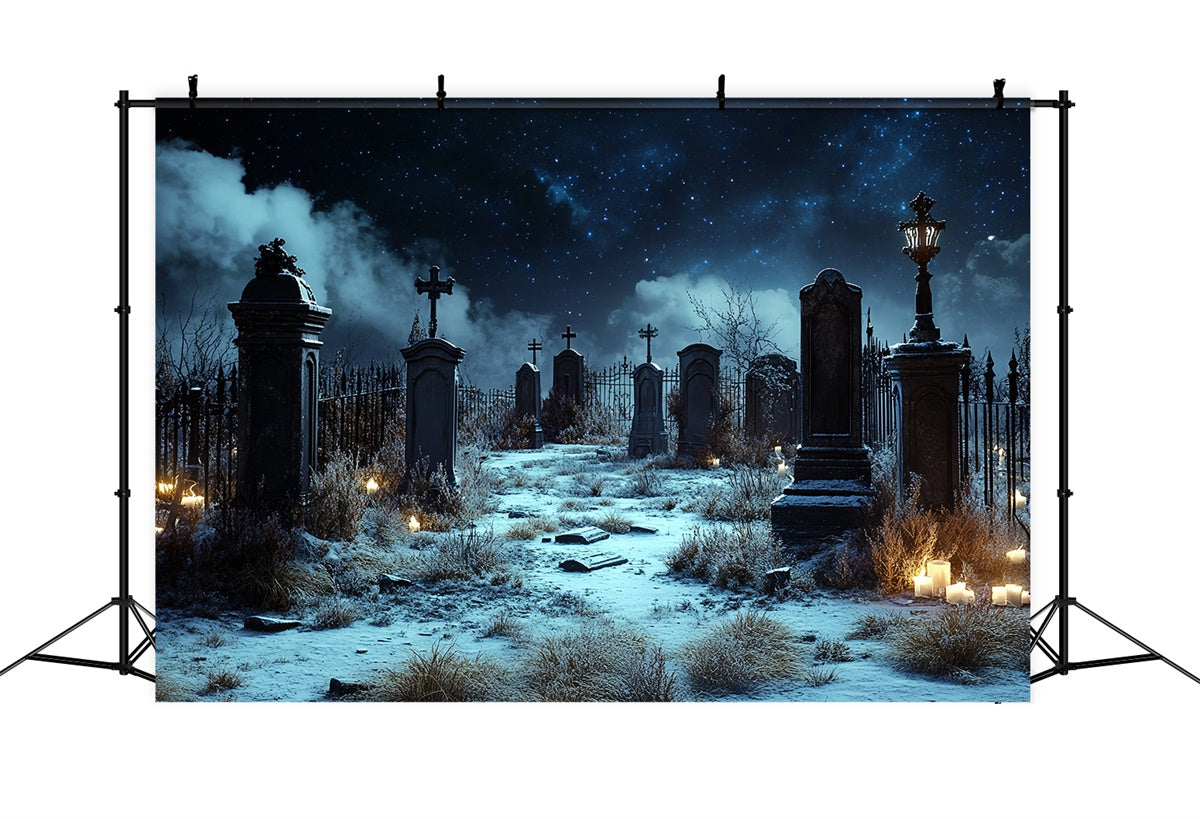 Halloween Graveyard Backdrop Starlit Cemetery Silence Backdrop UK CSH57-66