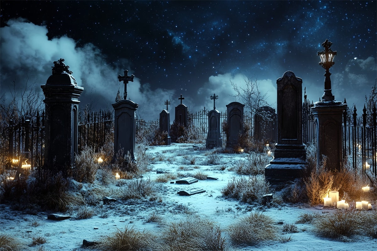 Halloween Graveyard Backdrop Starlit Cemetery Silence Backdrop UK CSH57-66