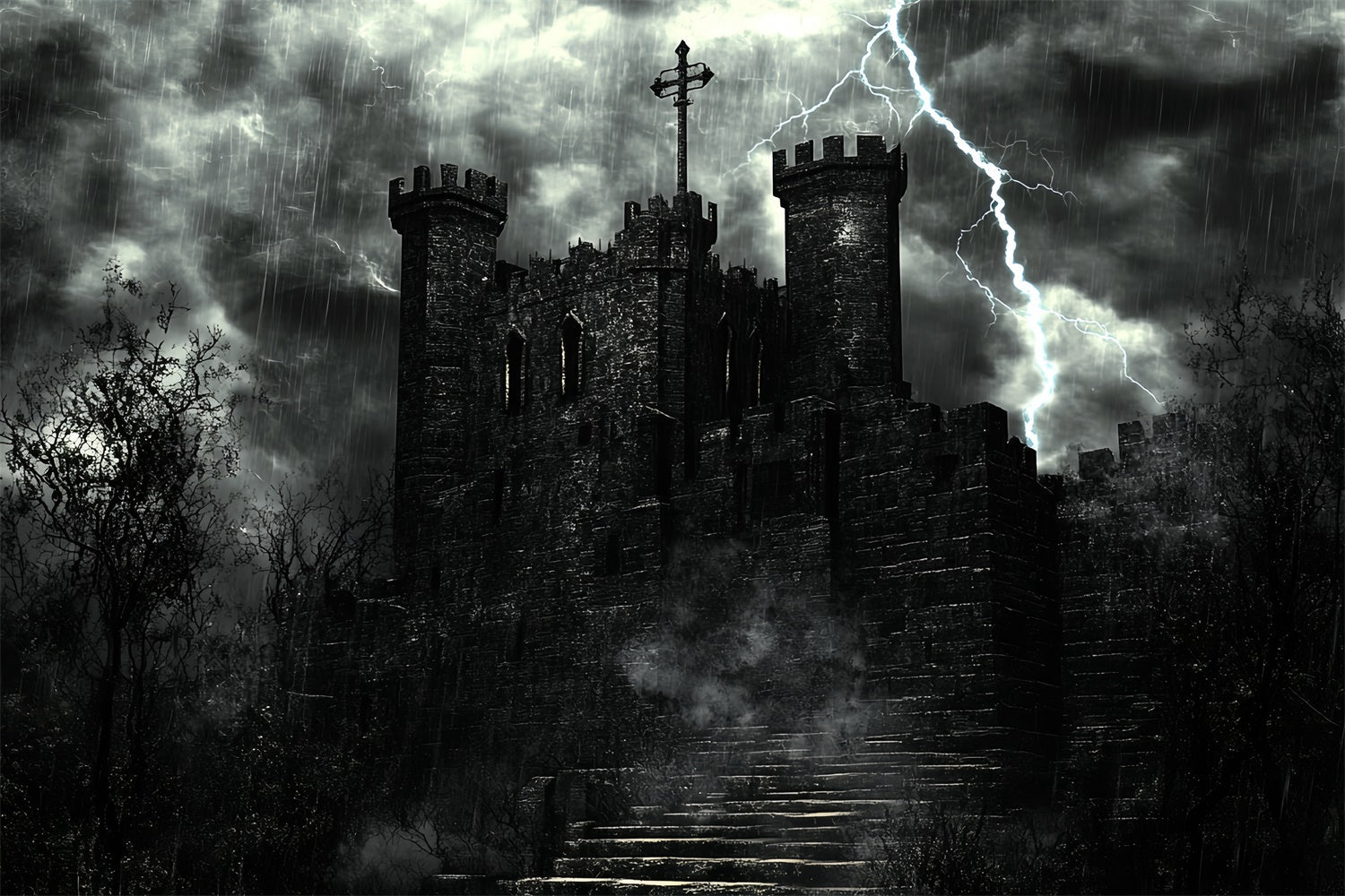 Halloween Backdrops Lightning Haunted Castle Backdrop UK CSH57-73