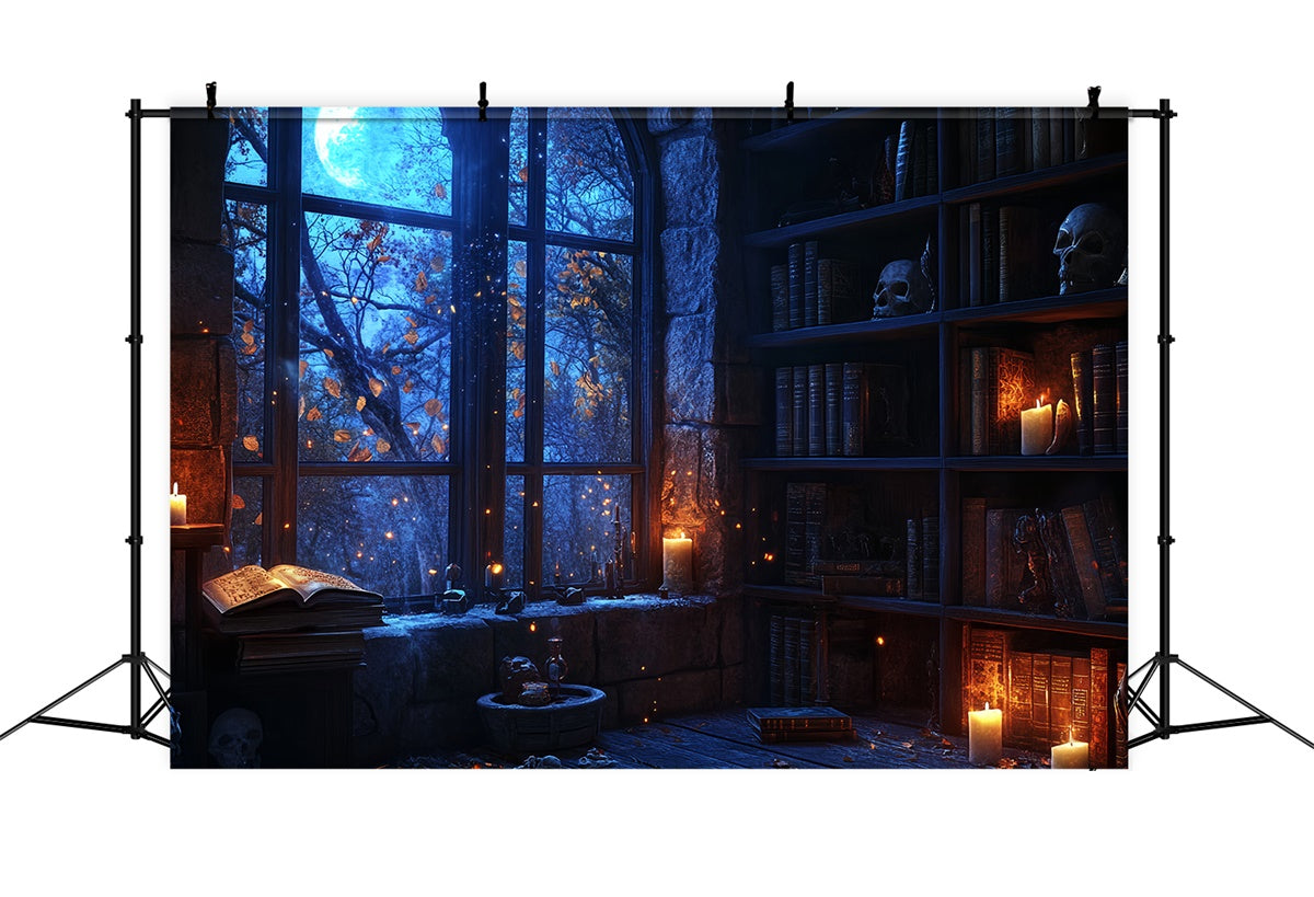 Halloween Picture Backdrop Blue Moon Library Glow Backdrop UK CSH57-74