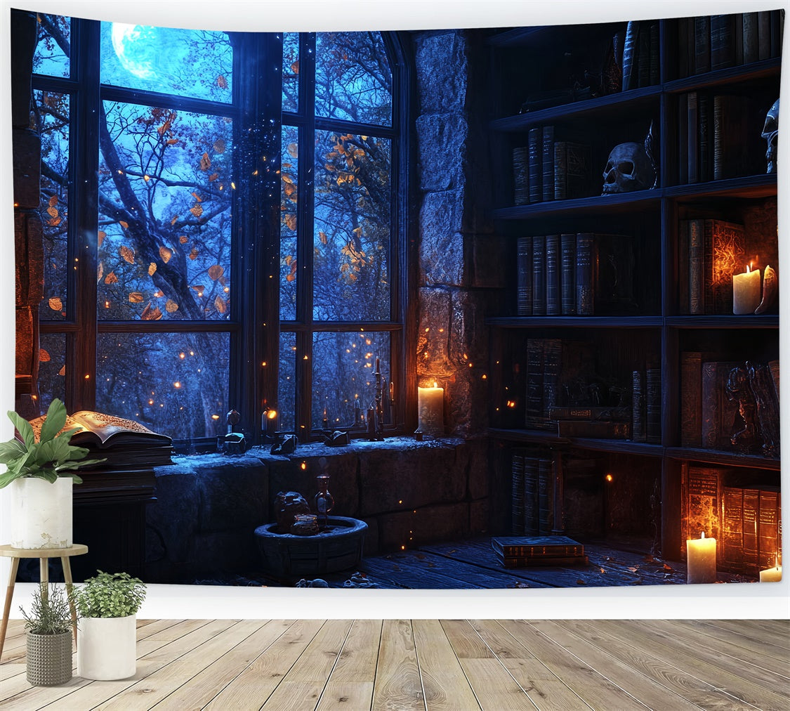Halloween Picture Backdrop Blue Moon Library Glow Backdrop UK CSH57-74