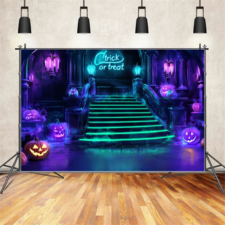 Halloween Picture Backdrop Neon Staircase Fright Backdrop UK CSH57-79