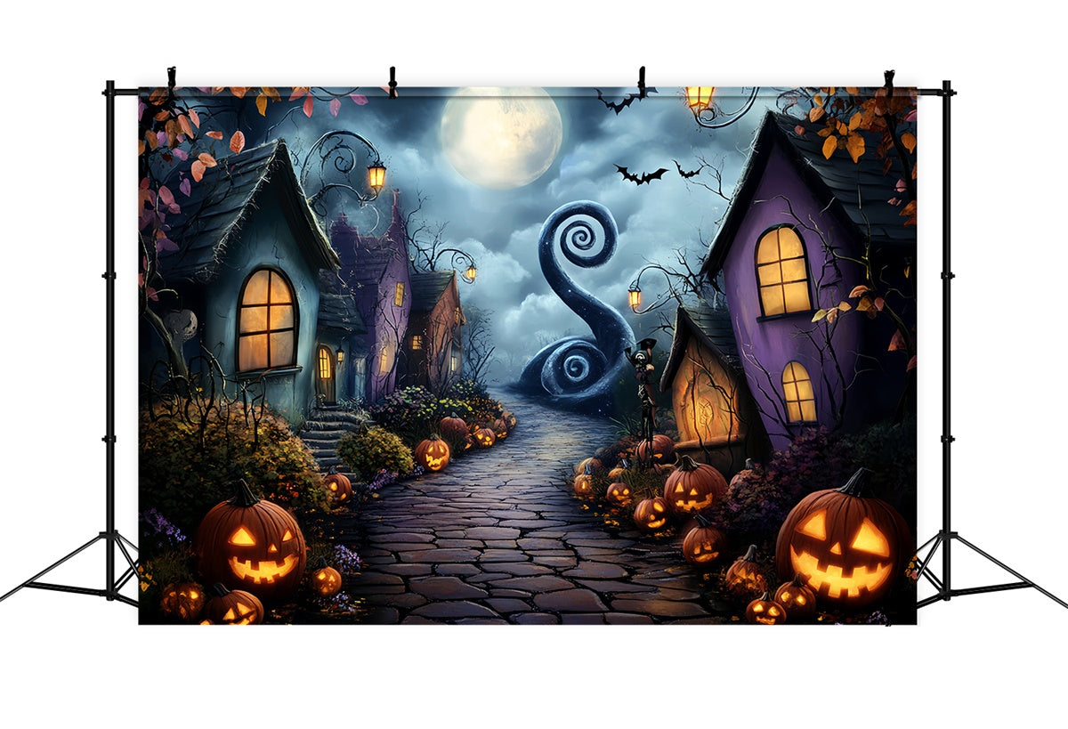 Haunted House Backdrop Curvy Moonlit Lane Backdrop UK CSH57-80