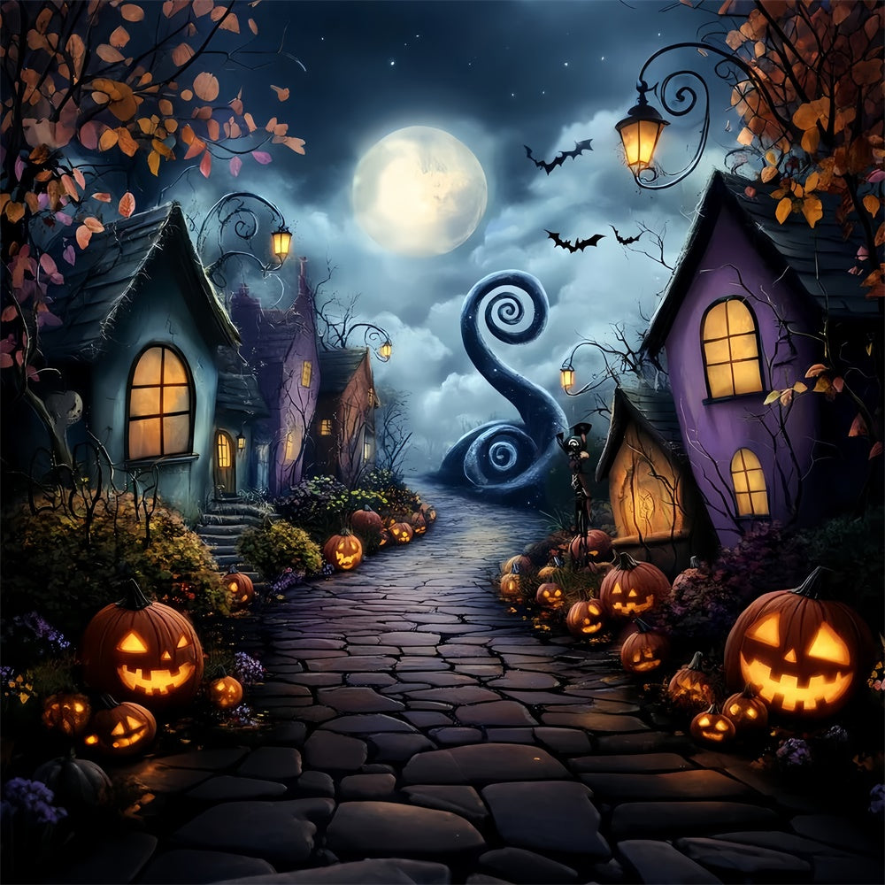 Haunted House Backdrop Curvy Moonlit Lane Backdrop UK CSH57-80
