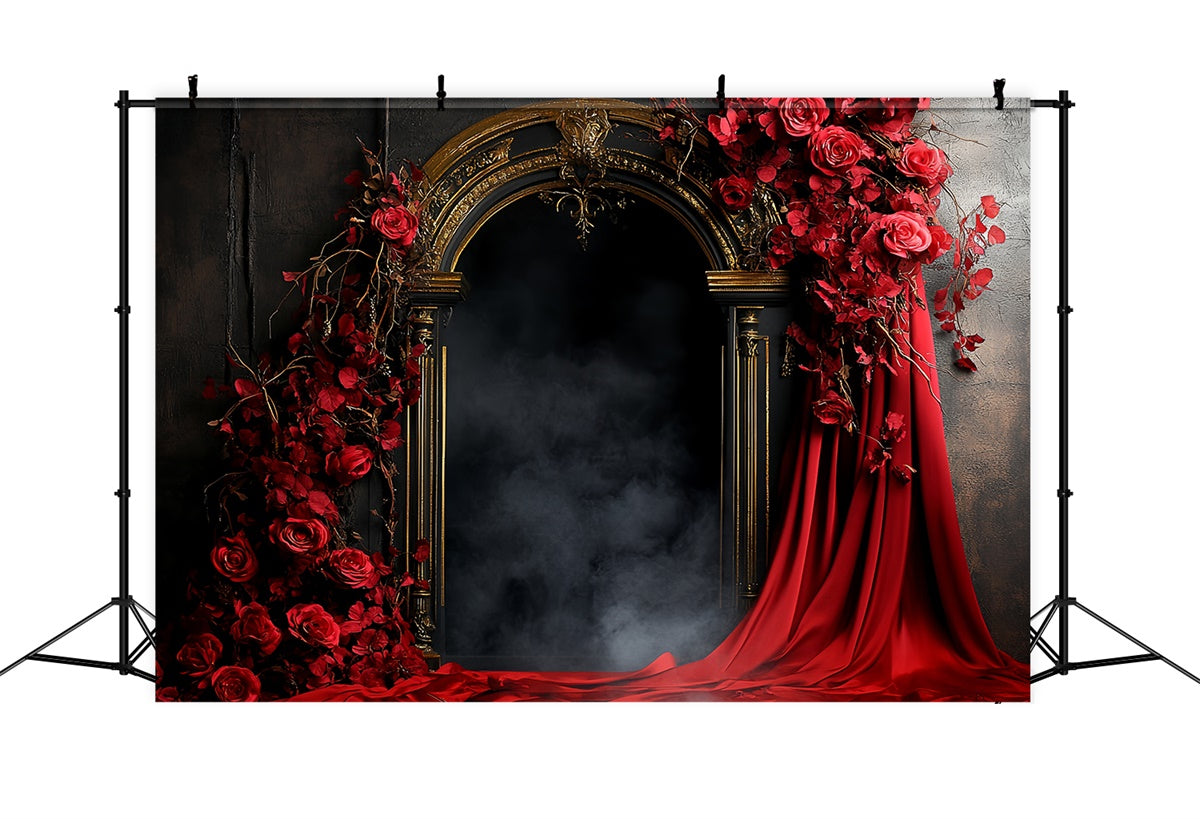 Vintage Backdrops Golden Arch Crimson Roses Backdrop UK CSH57-86