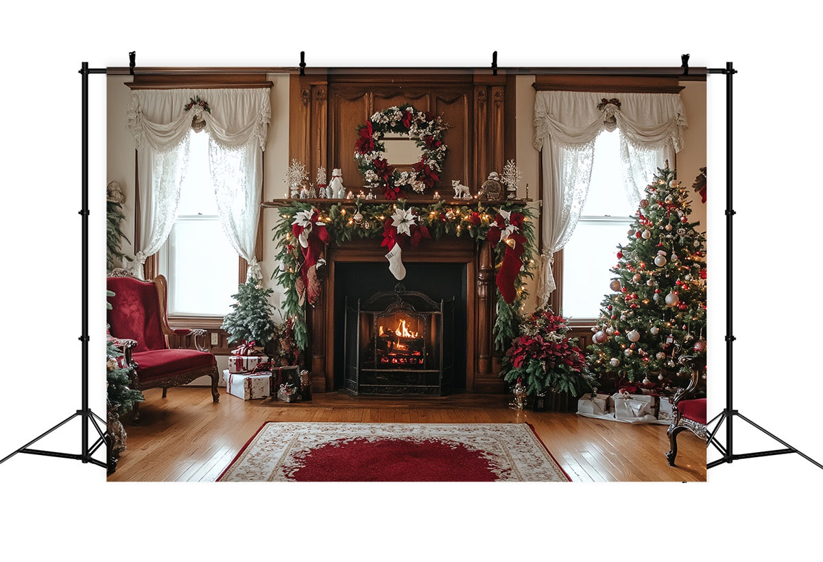 Vintage Christmas Backdrop Cozy Fireplace Cheer Backdrop UK CSH57-91