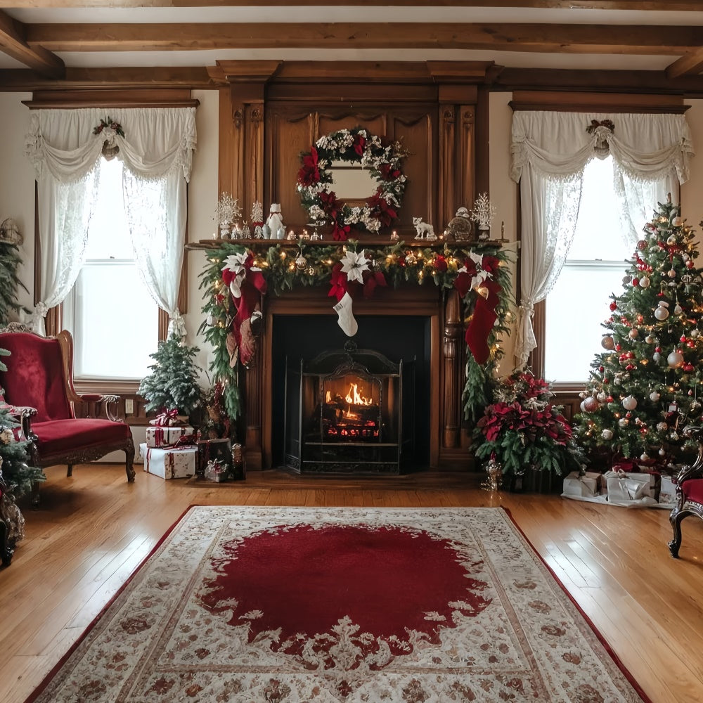 Vintage Christmas Backdrop Cozy Fireplace Cheer Backdrop UK CSH57-91