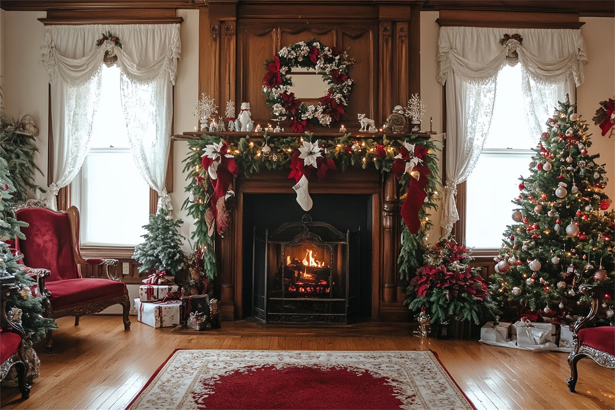 Vintage Christmas Backdrop Cozy Fireplace Cheer Backdrop UK CSH57-91