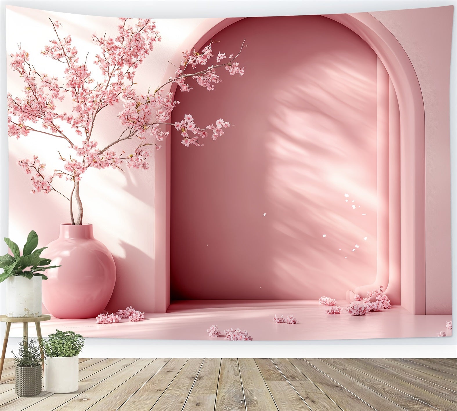 Cherry Blossom Backdrop Minimalist Arch Blossom Vase Flower Backdrop UK CSH58-103