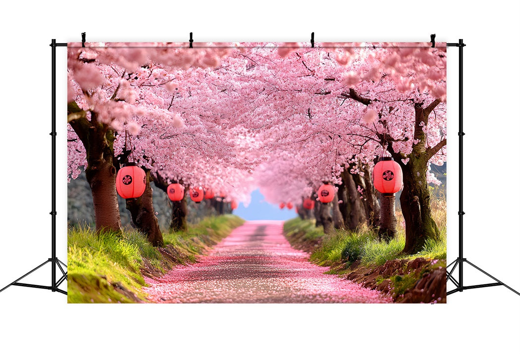 Cherry Blossom Backdrop Sakura Pathway Lantern Rows Spring Flower Backdrop UK CSH58-106