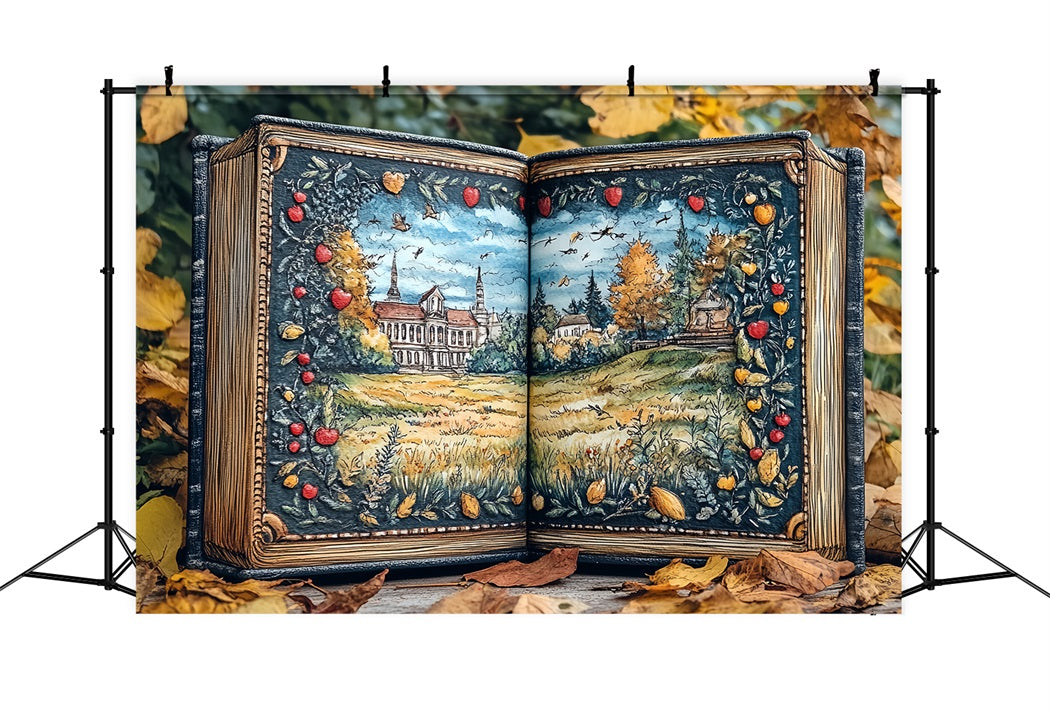 Book Backdrop Autumn Storybook Illustrated Landscape School Photo Backdrop UK CSH58-114