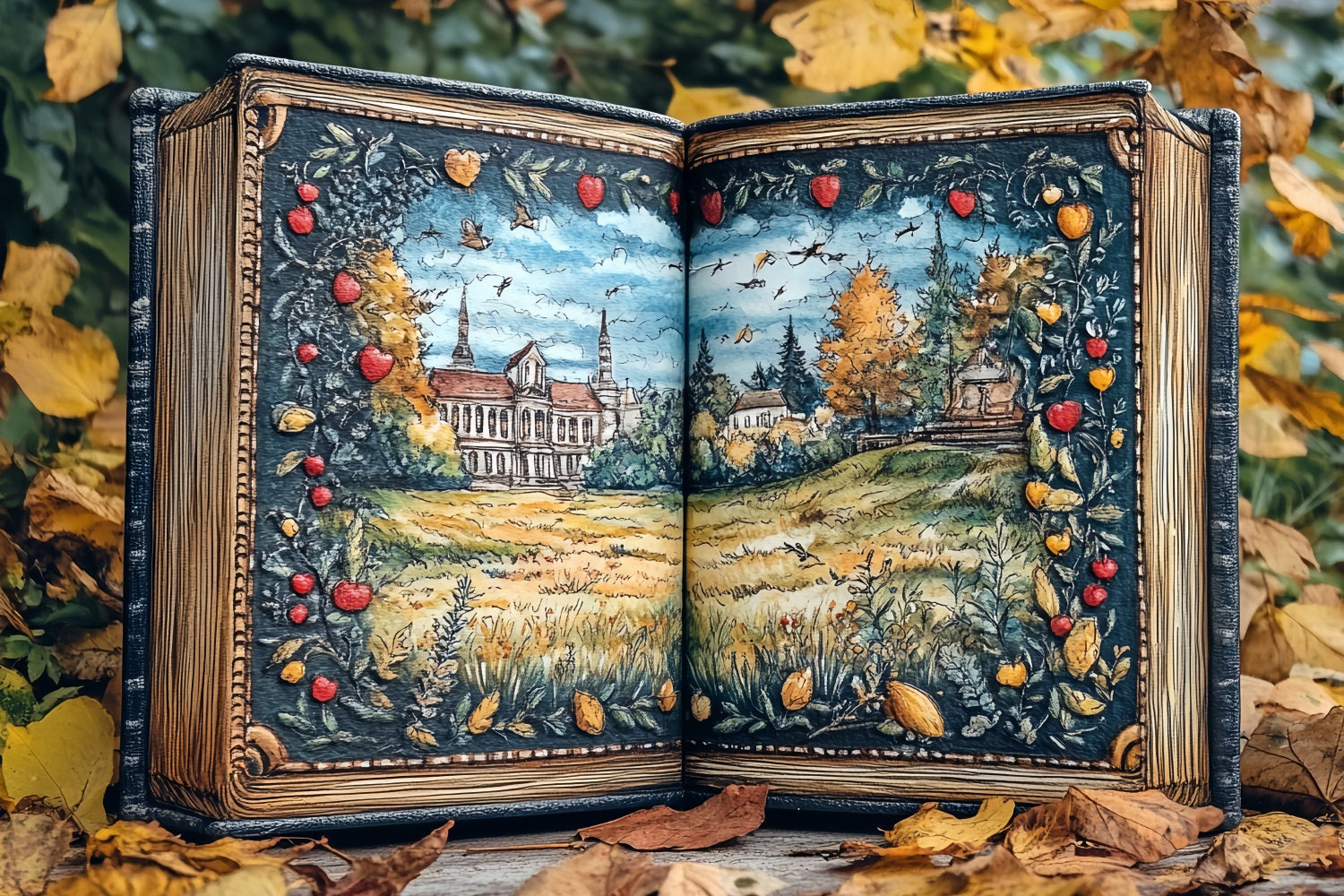Book Backdrop Autumn Storybook Illustrated Landscape School Photo Backdrop UK CSH58-114