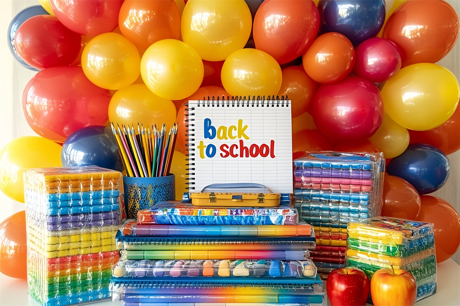 Book Backdrop Rainbow Balloons School Supplies Display School Backdrop UK CSH58-116