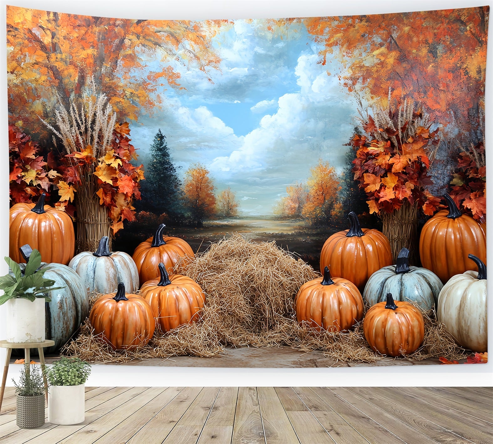 Thanksgiving Backdrop Golden Pumpkin Autumn Forest Thanksgiving Photo Backdrop UK CSH58-123
