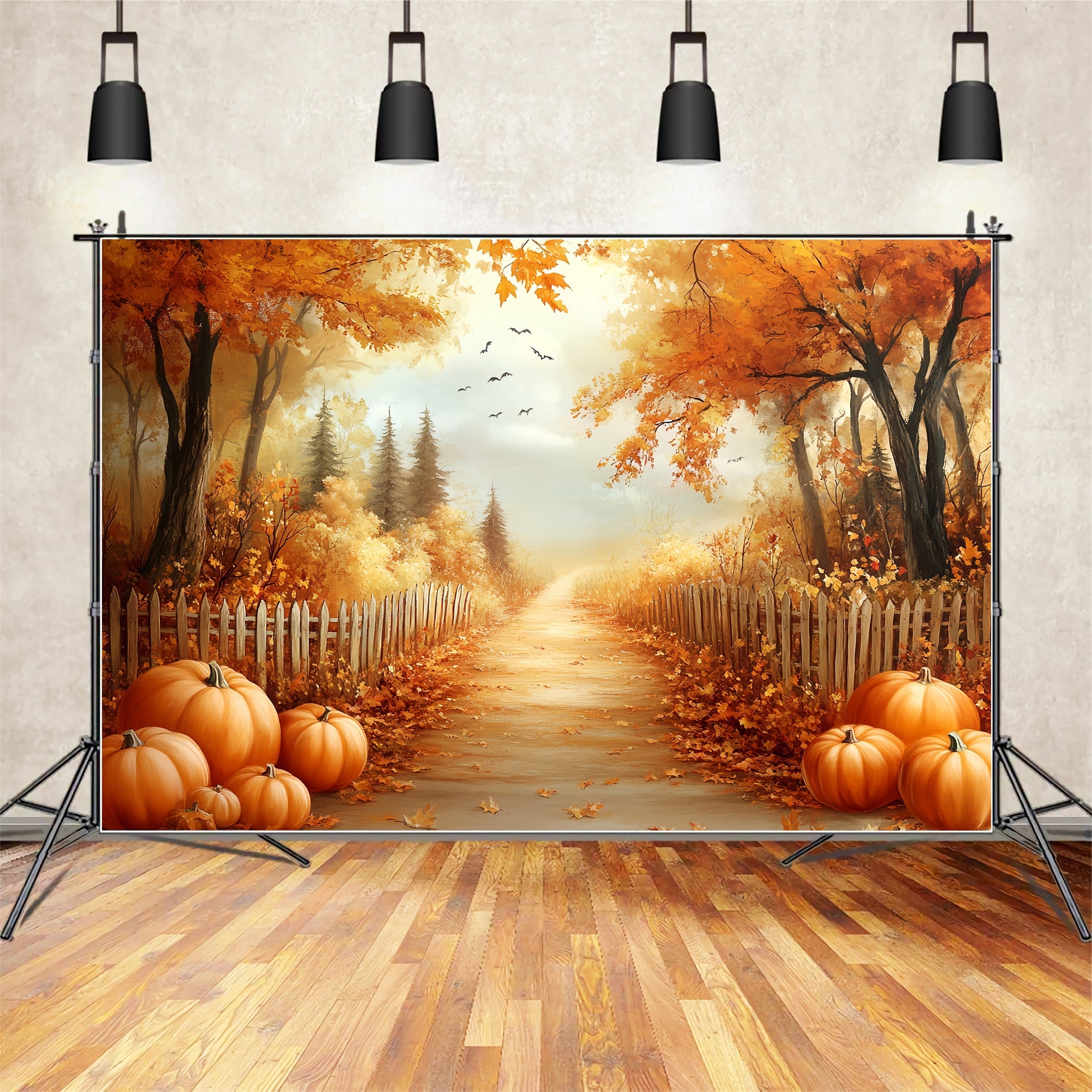 Thanksgiving Backdrop Pumpkin Pathway Autumn Trees Thanksgiving Backdrop Ideas UK CSH58-124