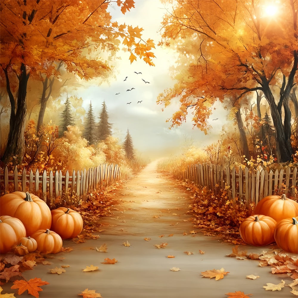 Thanksgiving Backdrop Pumpkin Pathway Autumn Trees Thanksgiving Backdrop Ideas UK CSH58-124