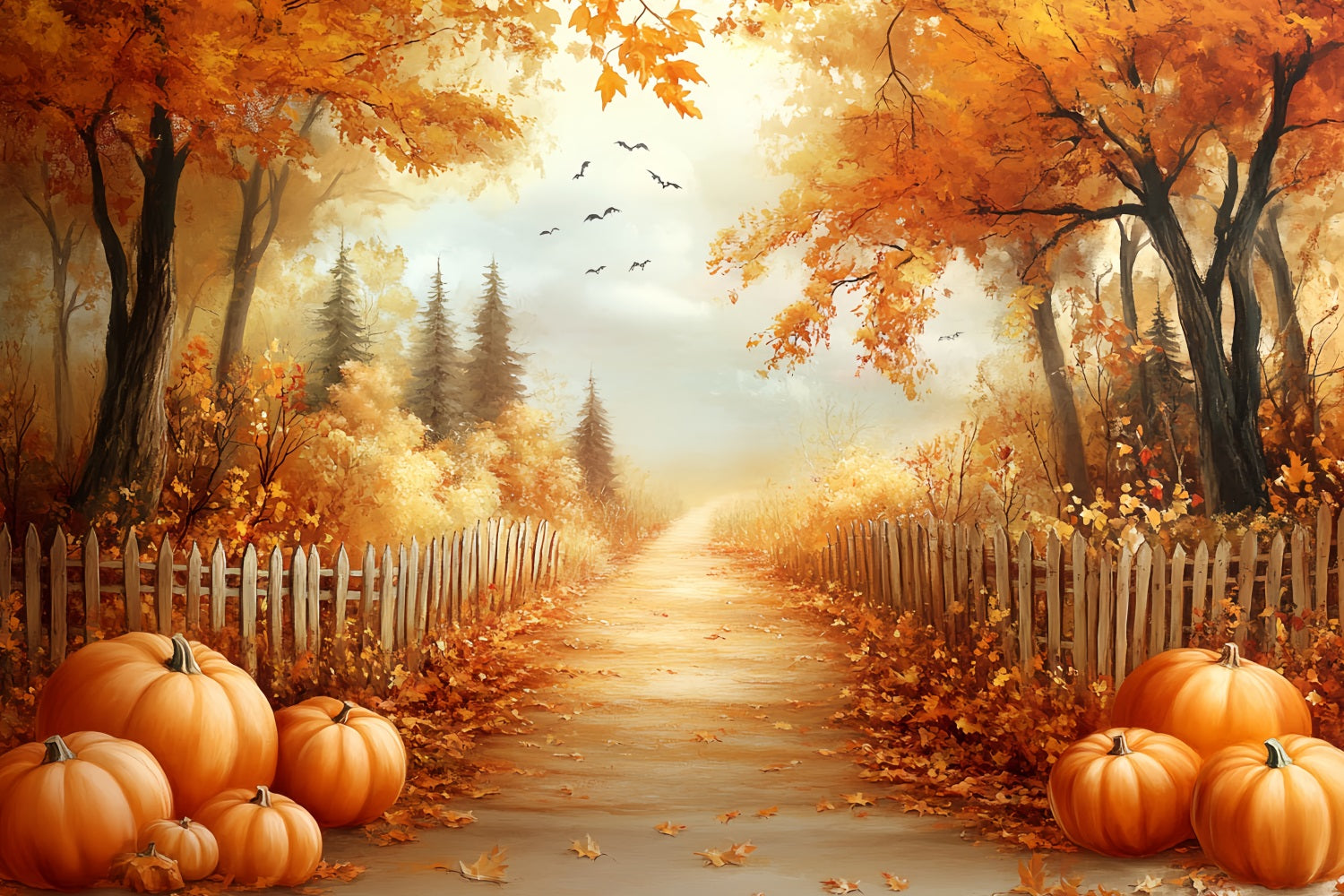 Thanksgiving Backdrop Pumpkin Pathway Autumn Trees Thanksgiving Backdrop Ideas UK CSH58-124
