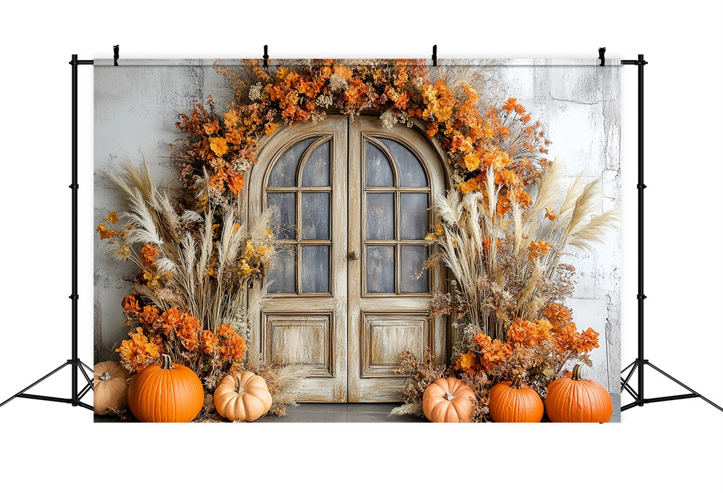 Thanksgiving Backdrop Pumpkin Harvest Rustic Door Fall Thanksgiving Backdrop UK CSH58-126